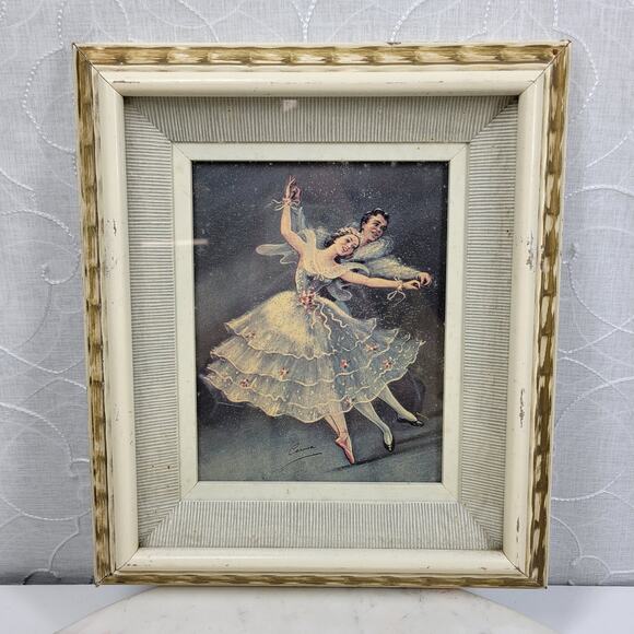 VTG Carina Ballet Lithograph Framed 11" Wood Shadow Box Gold MCM Wall Art - Picture 1 of 16